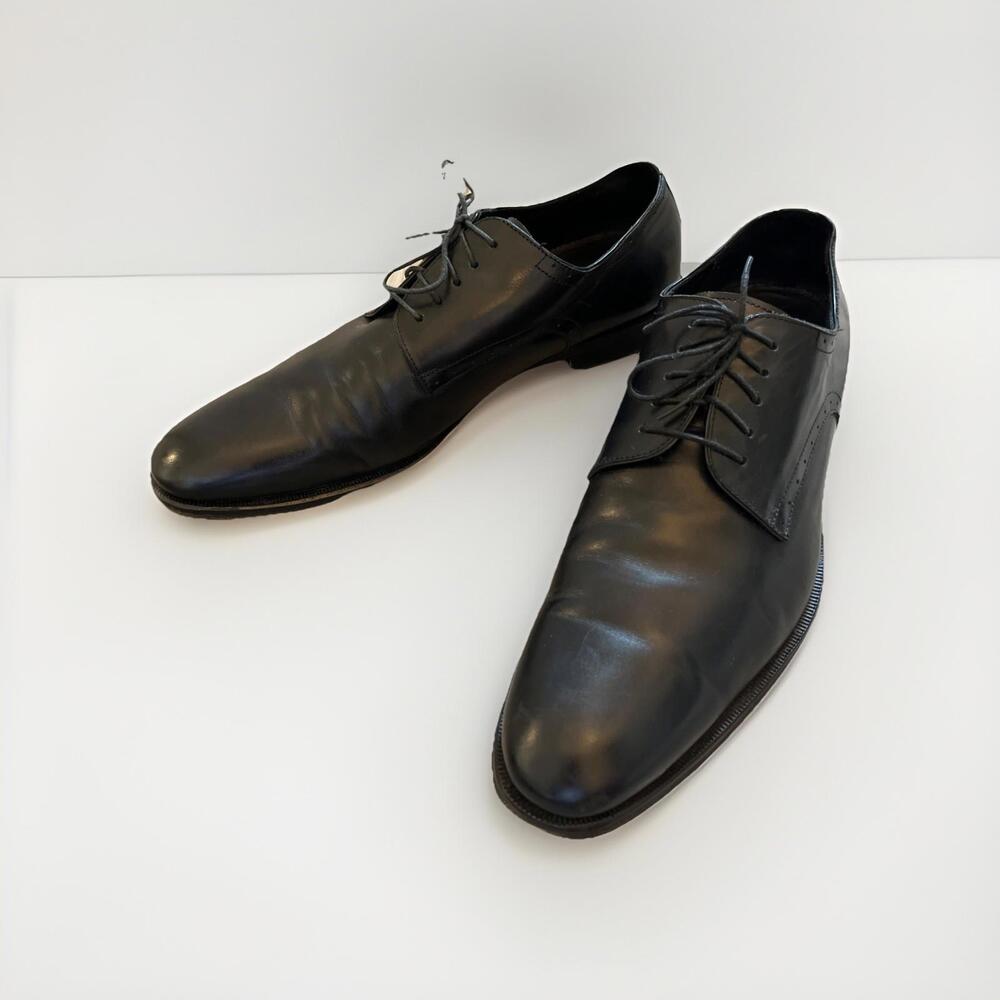 BALMAIN PARIS MENS BLACK LEATHER HANDMADE DRESS SHOES SIZE US12/EU45 GREAT COND!